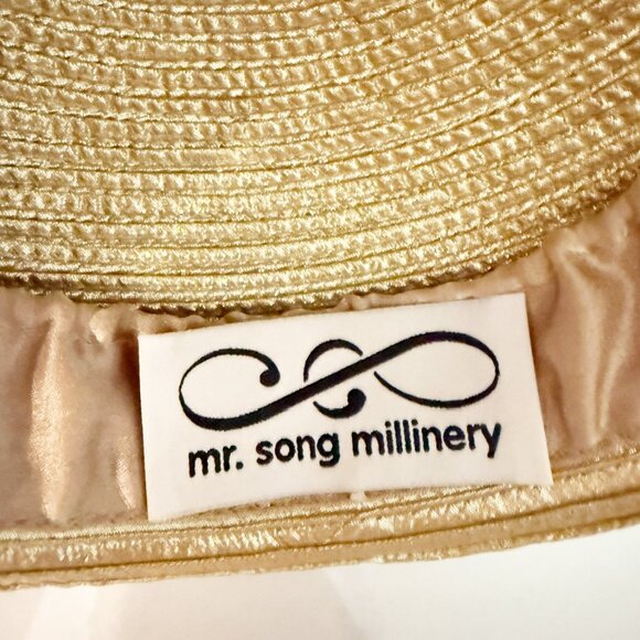 mr. song millinery GOLD Woven STRAW Head Topper HAT - Picture 3 of 9